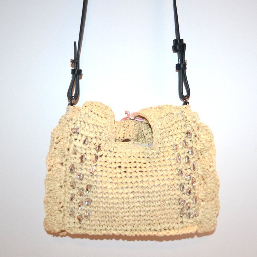 Crossbody or Purse Gems on Woven Raffia Trendy L.A. Bag